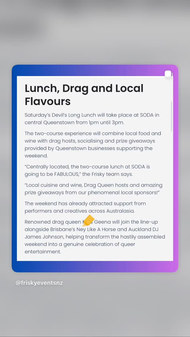 Lunch, Drag and Local Flavours (Devil's Long Lunch)